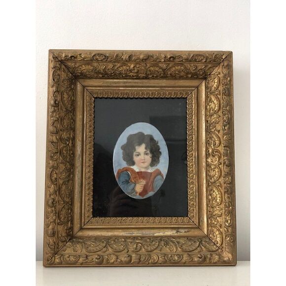 Antique Victorian Little Child with Flower Dresden Germany 1901 Framed - Picture 1 of 5